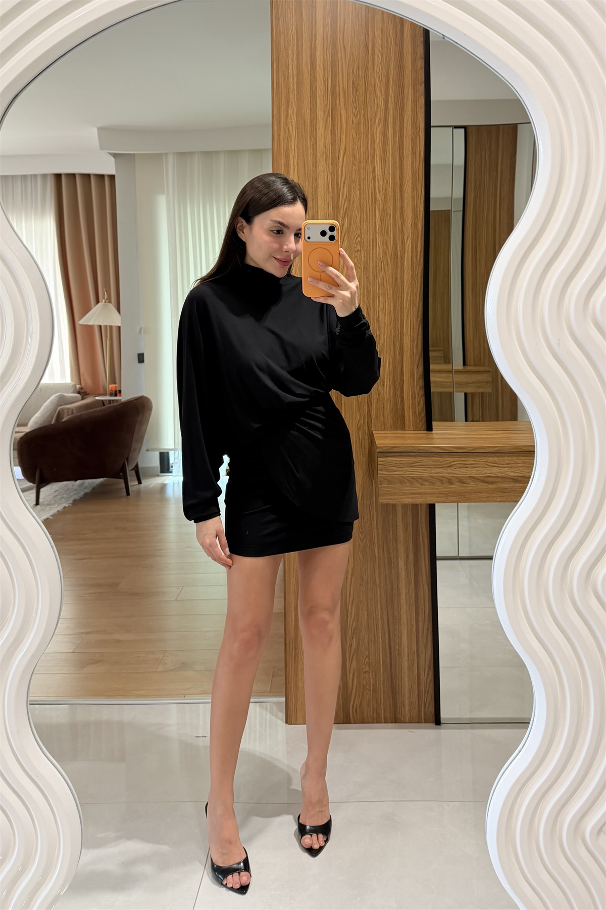 Eliza Siyah Modal Drapeli Elbise