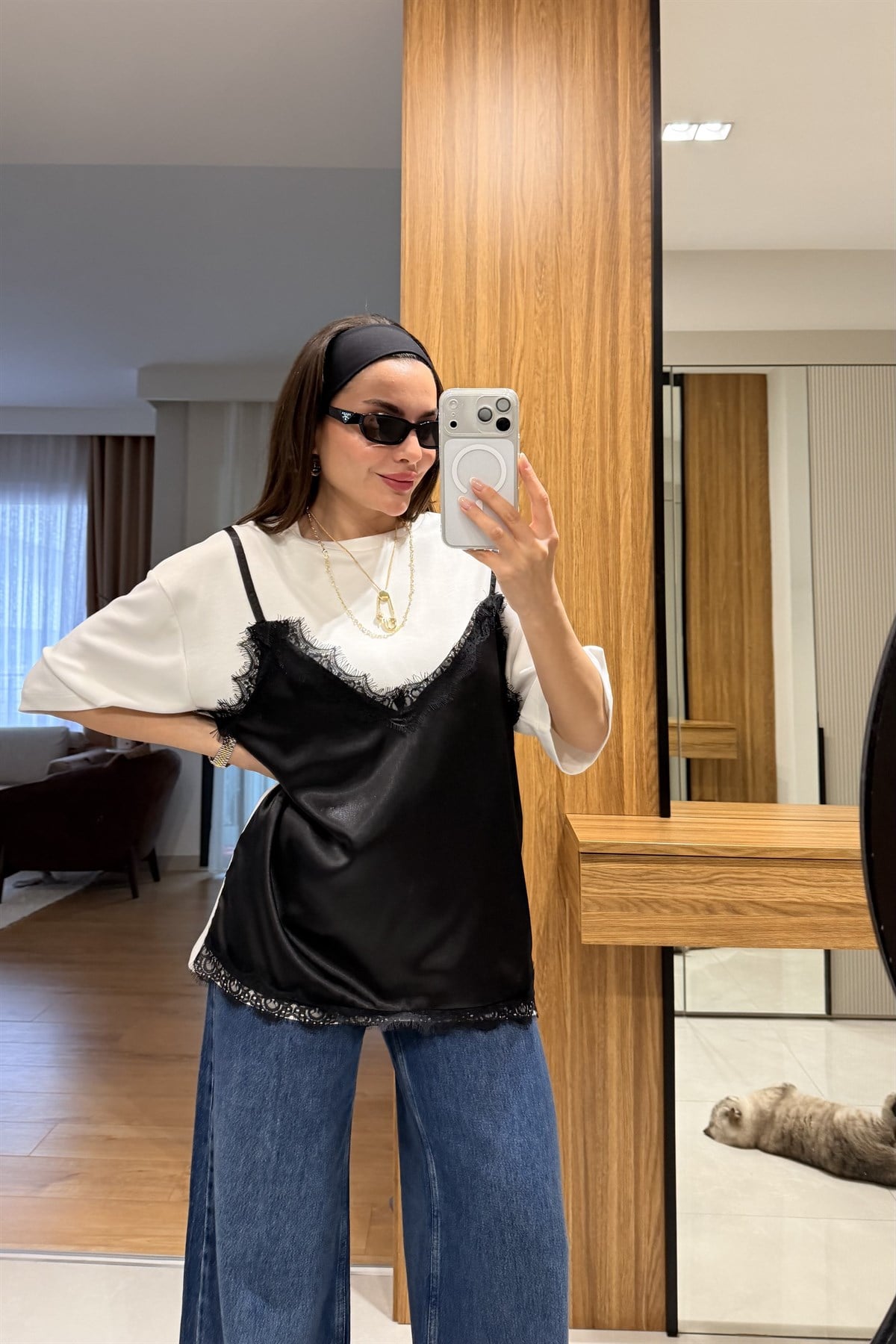 Elmira Beyaz Modal Saten Tshirt