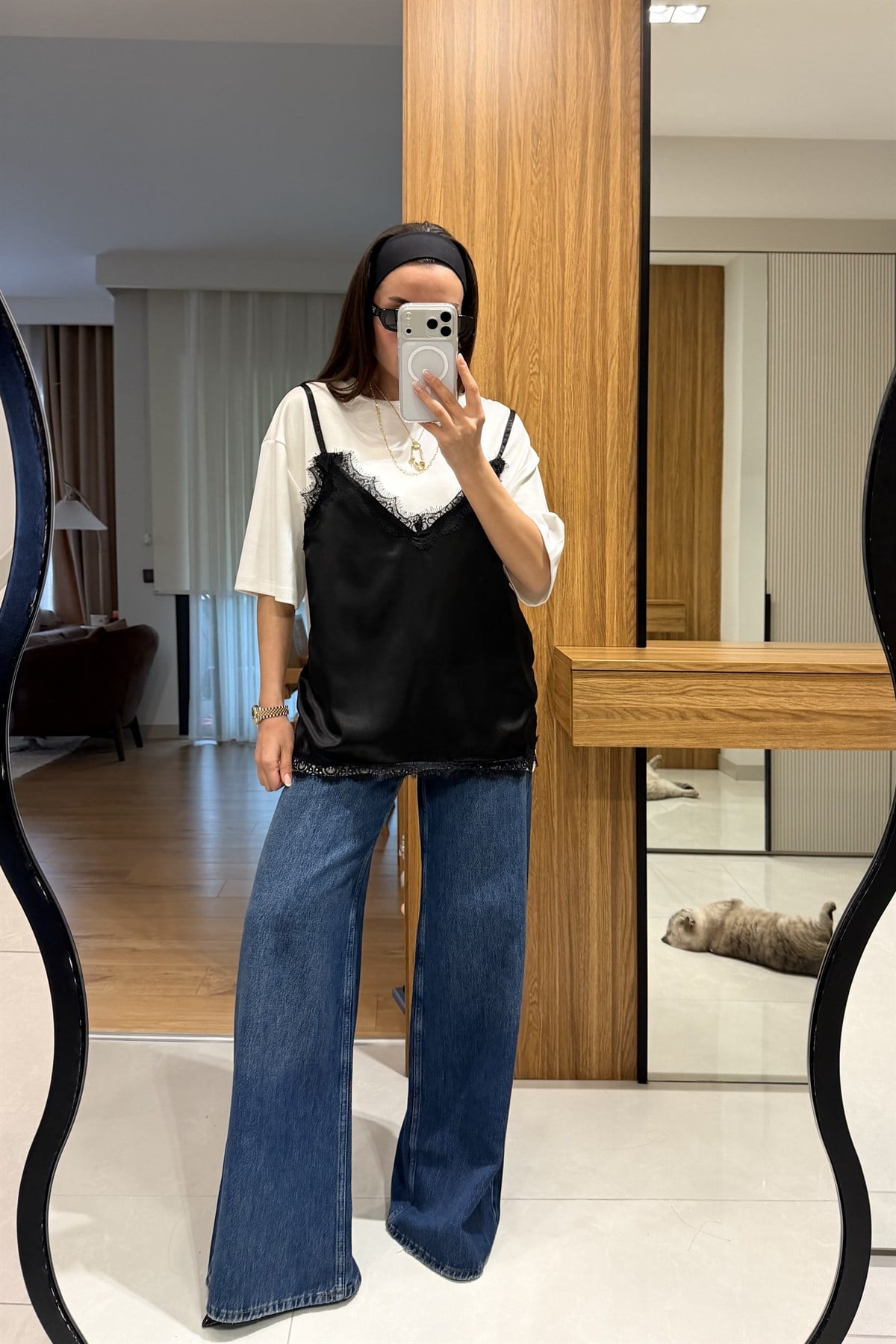 Elmira Beyaz Modal Saten Tshirt