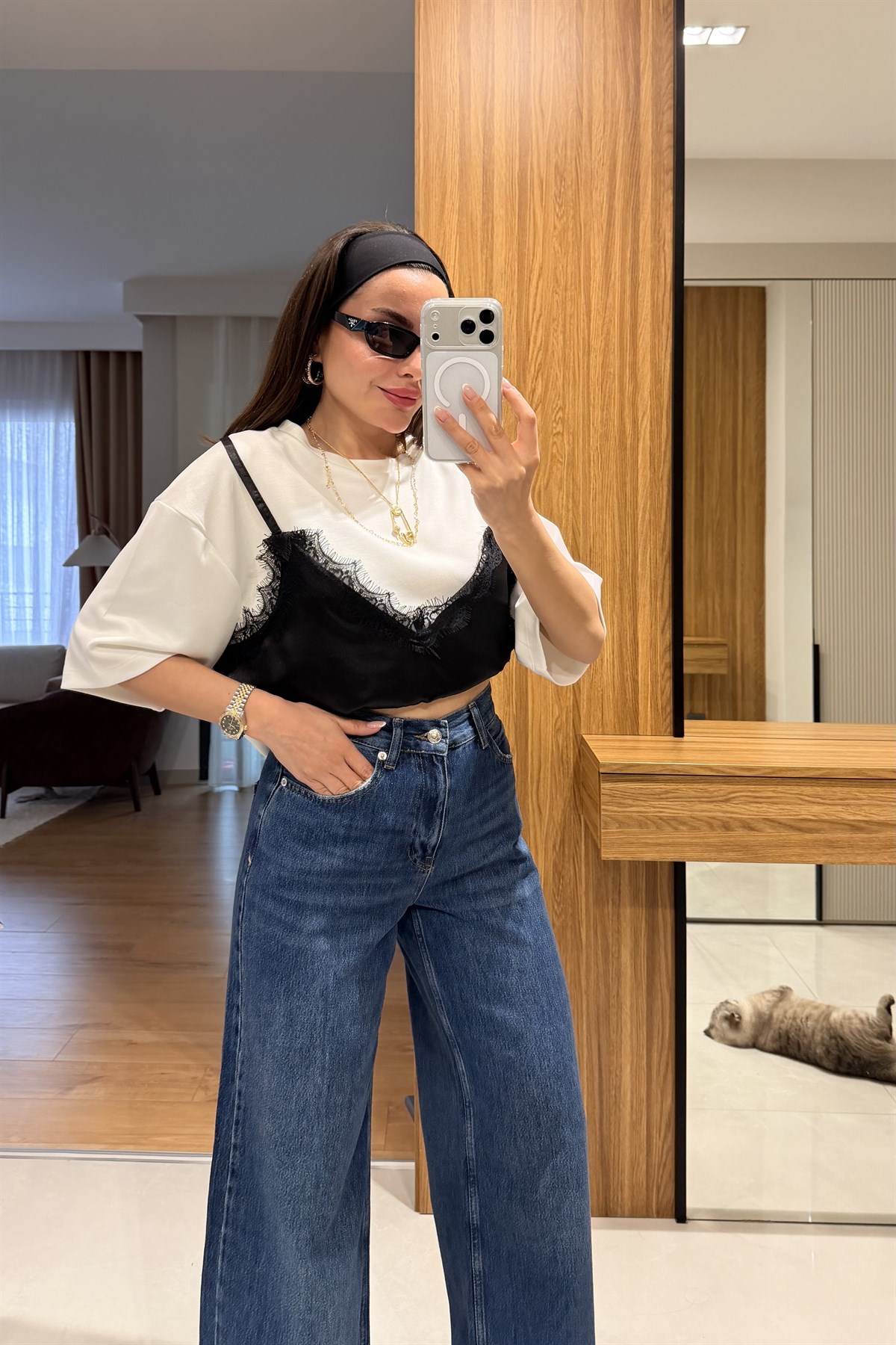 Elmira Beyaz Modal Saten Tshirt
