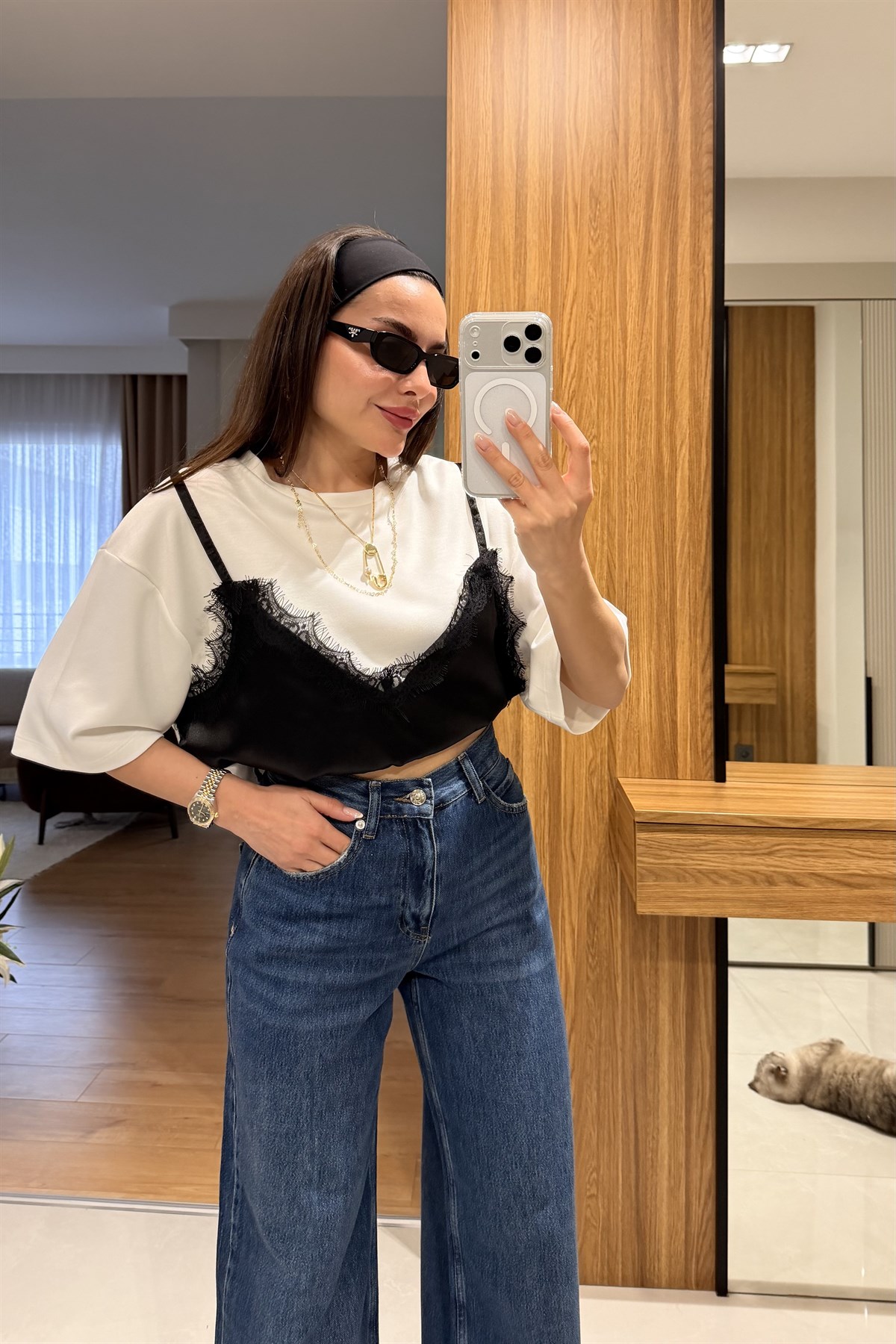 Elmira Beyaz Modal Saten Tshirt