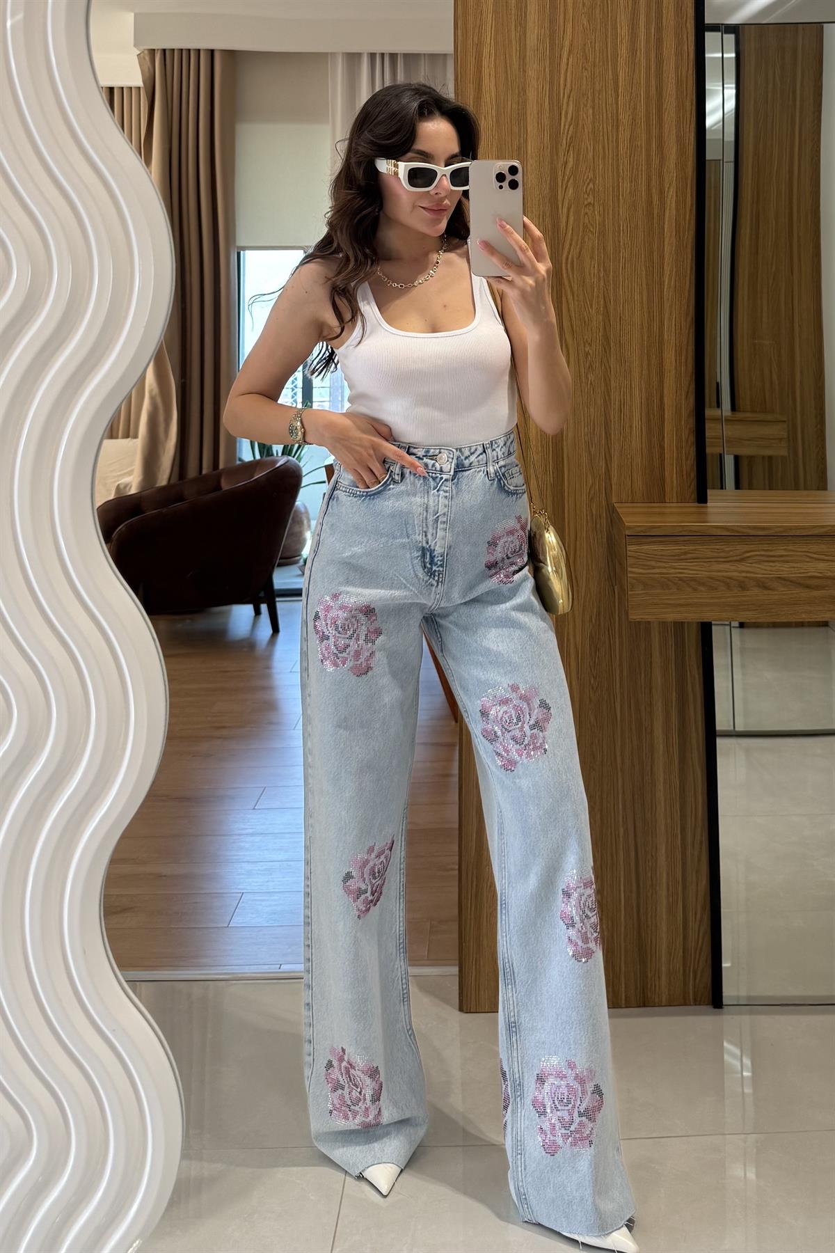 Eloura Gül Taşlı Tasarım Jean 