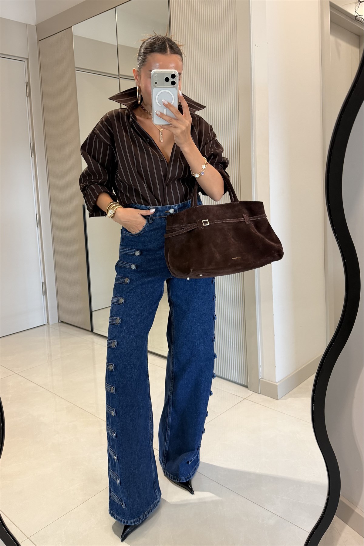 Eloya Düğme Detaylı Palazzo Jean
