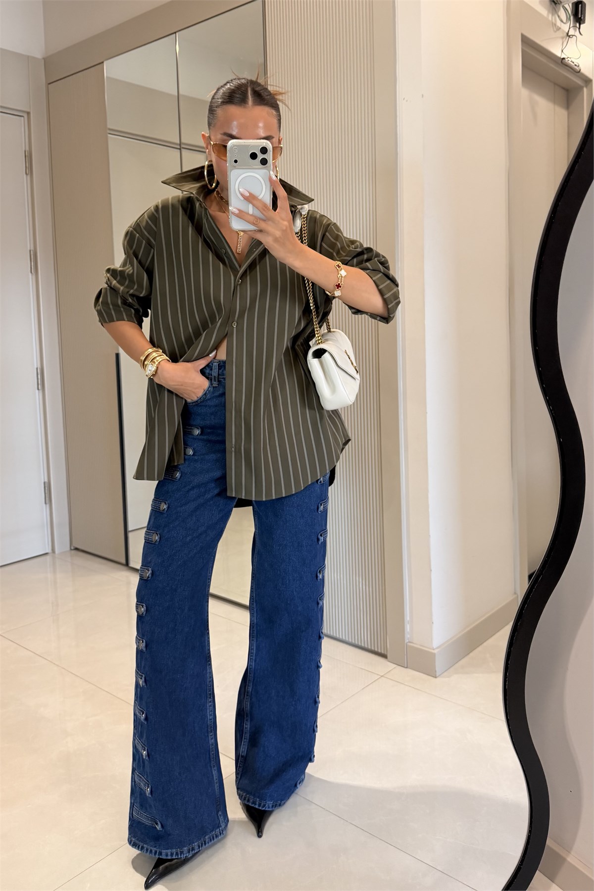Eloya Düğme Detaylı Palazzo Jean