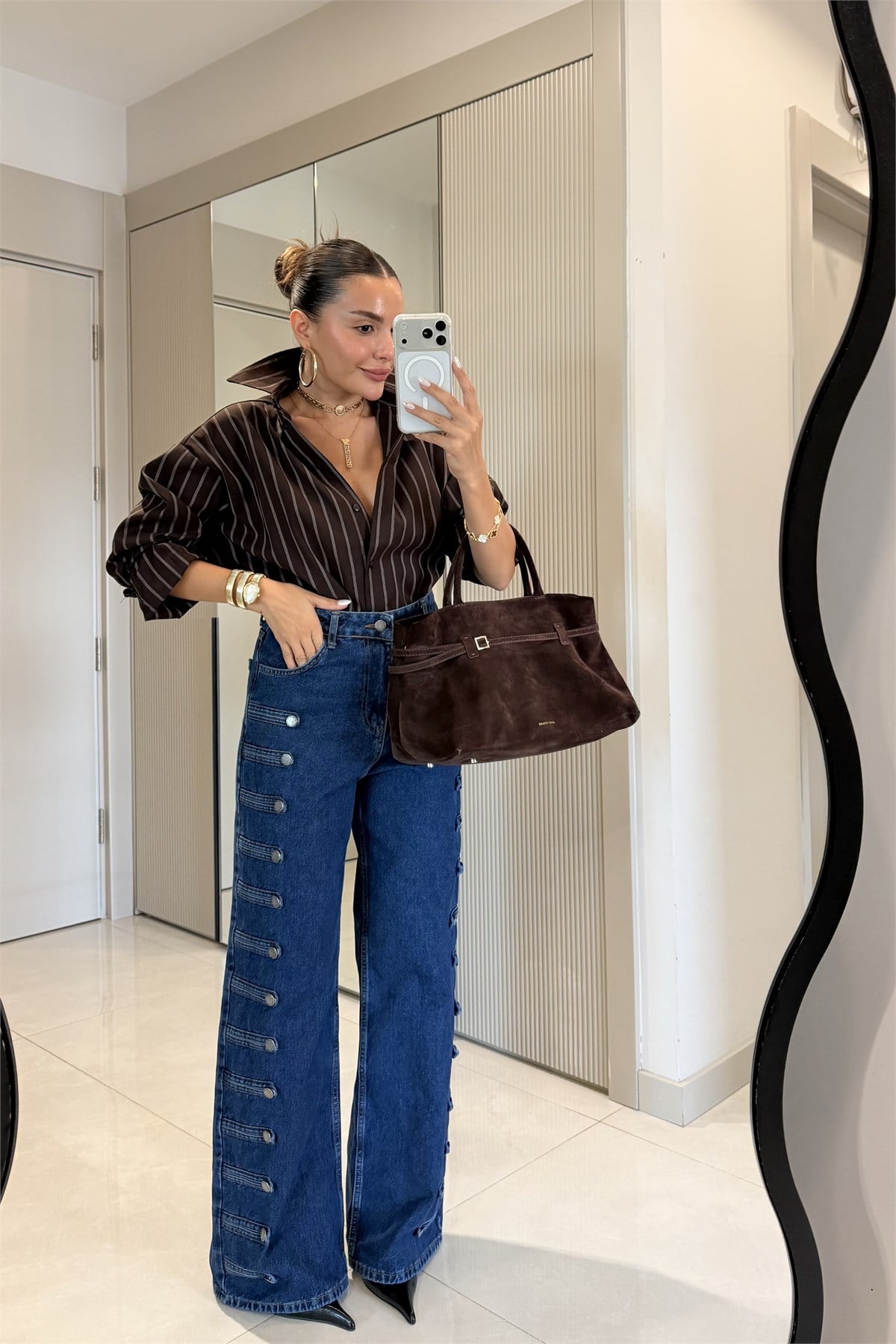 Eloya Düğme Detaylı Palazzo Jean