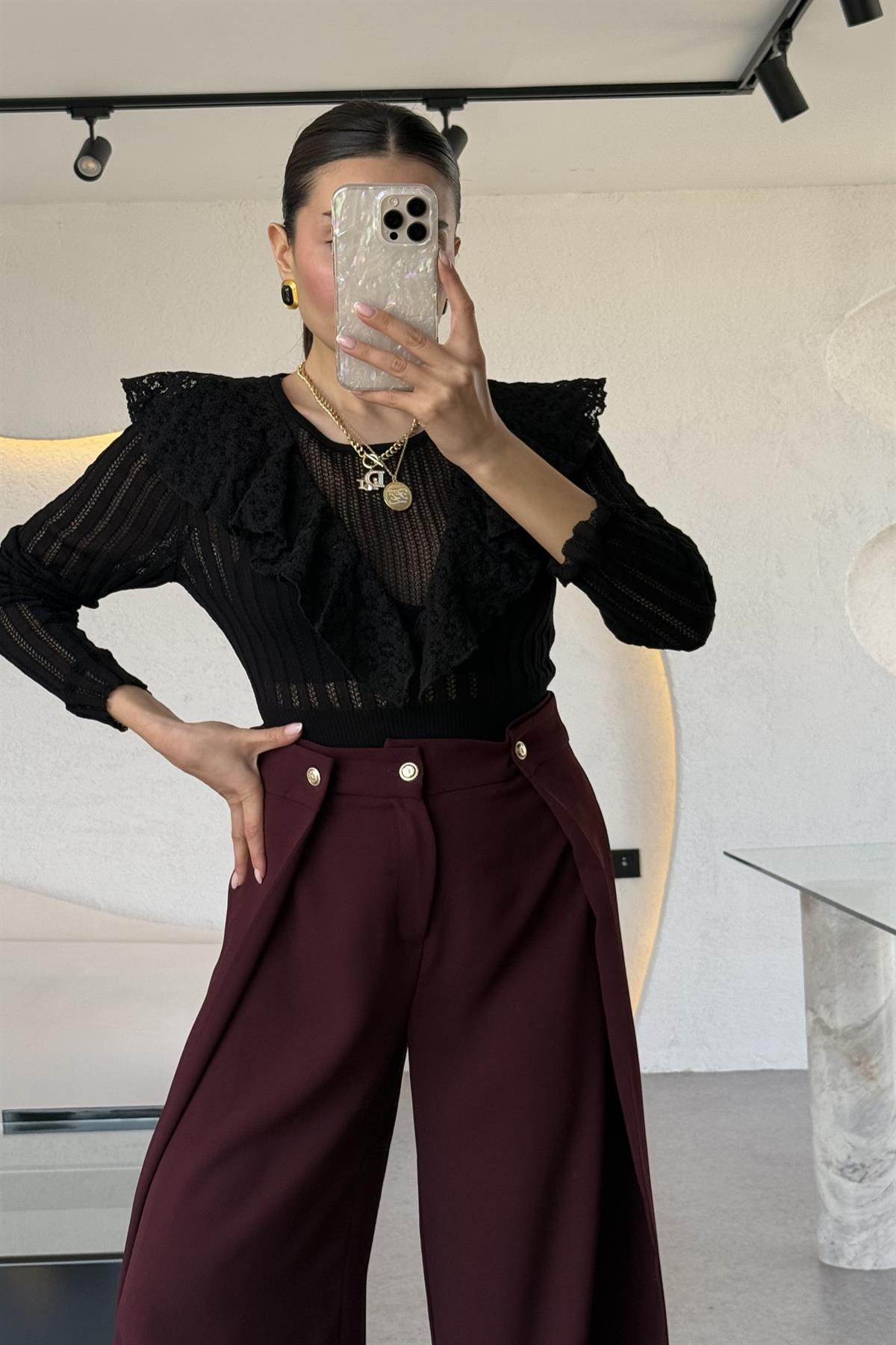 Elrica Dilvin Fırfırlı Dantel Detay Bluz 