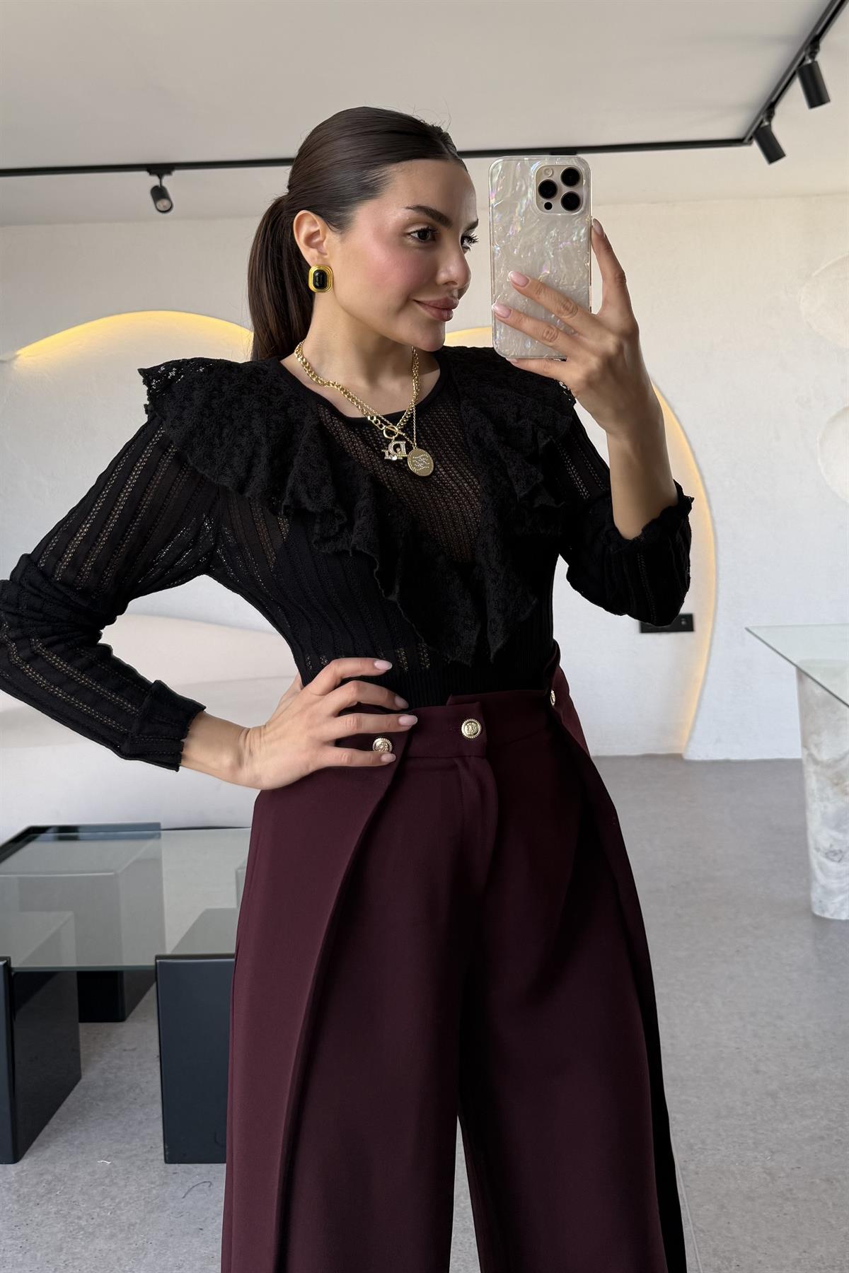 Elrica Dilvin Fırfırlı Dantel Detay Bluz 