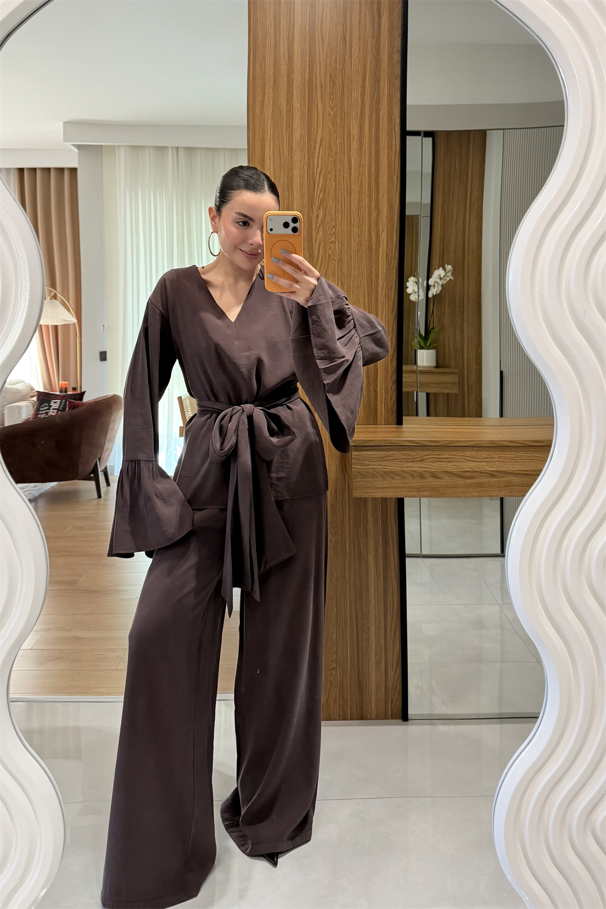 Elsa Kahve Tensel Kuşaklı Takım