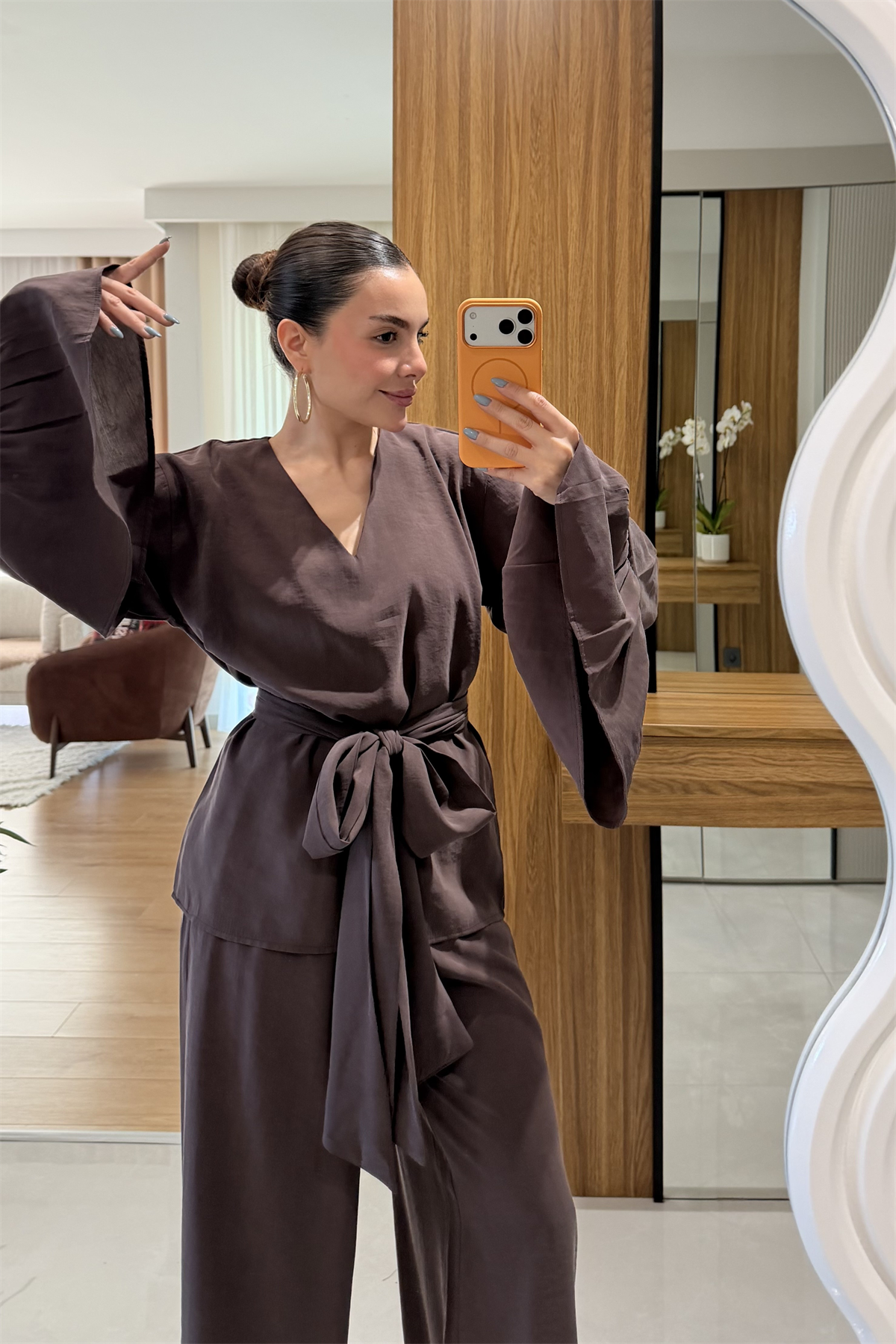 Elsa Kahve Tensel Kuşaklı Takım