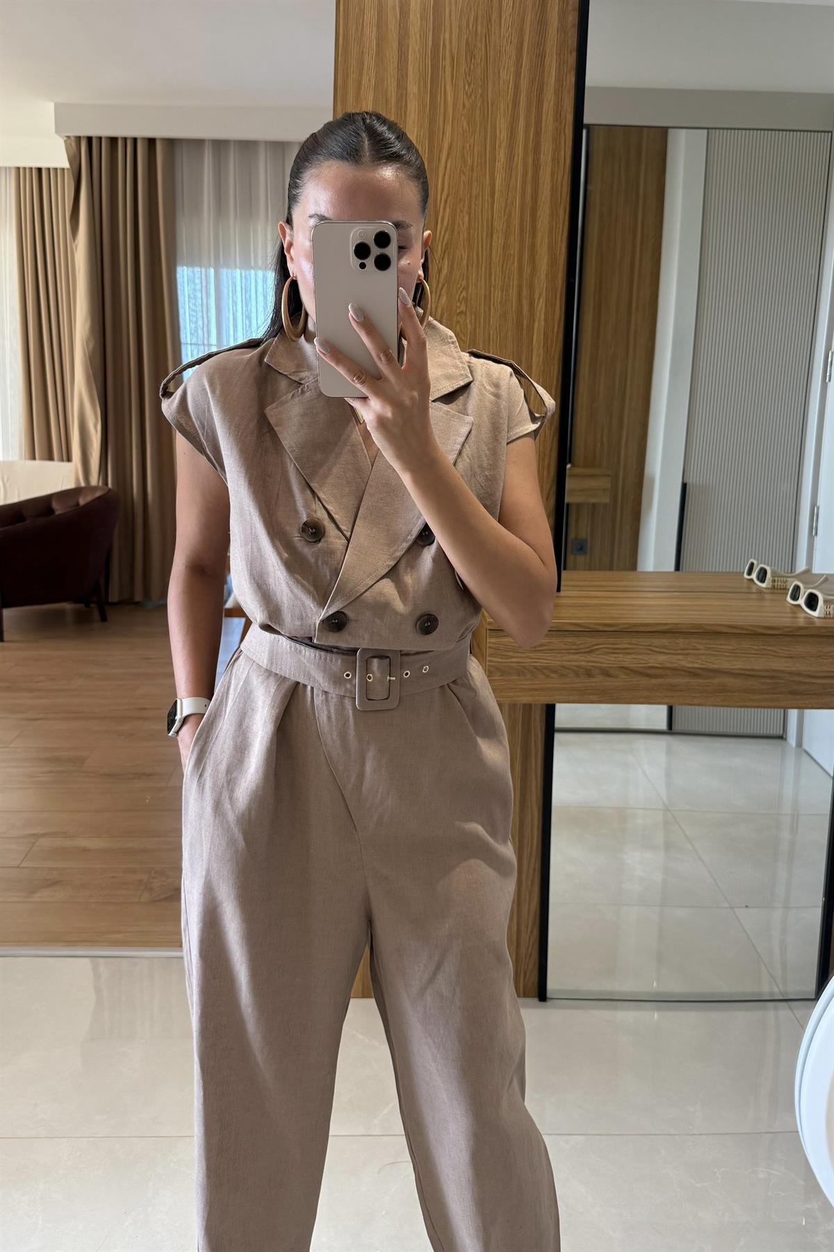 Elvis Sütlü Kahve Kemerli Tulum 