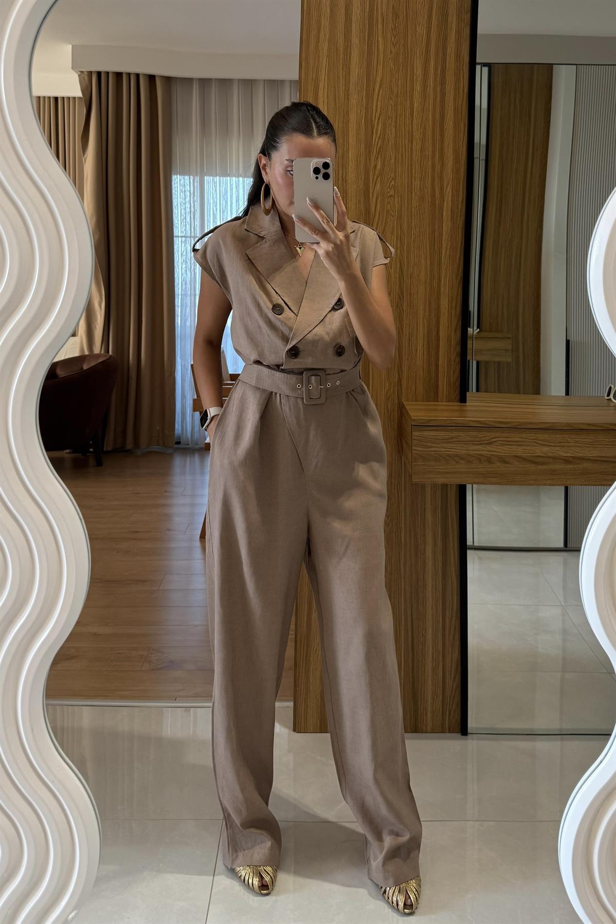 Elvis Sütlü Kahve Kemerli Tulum 