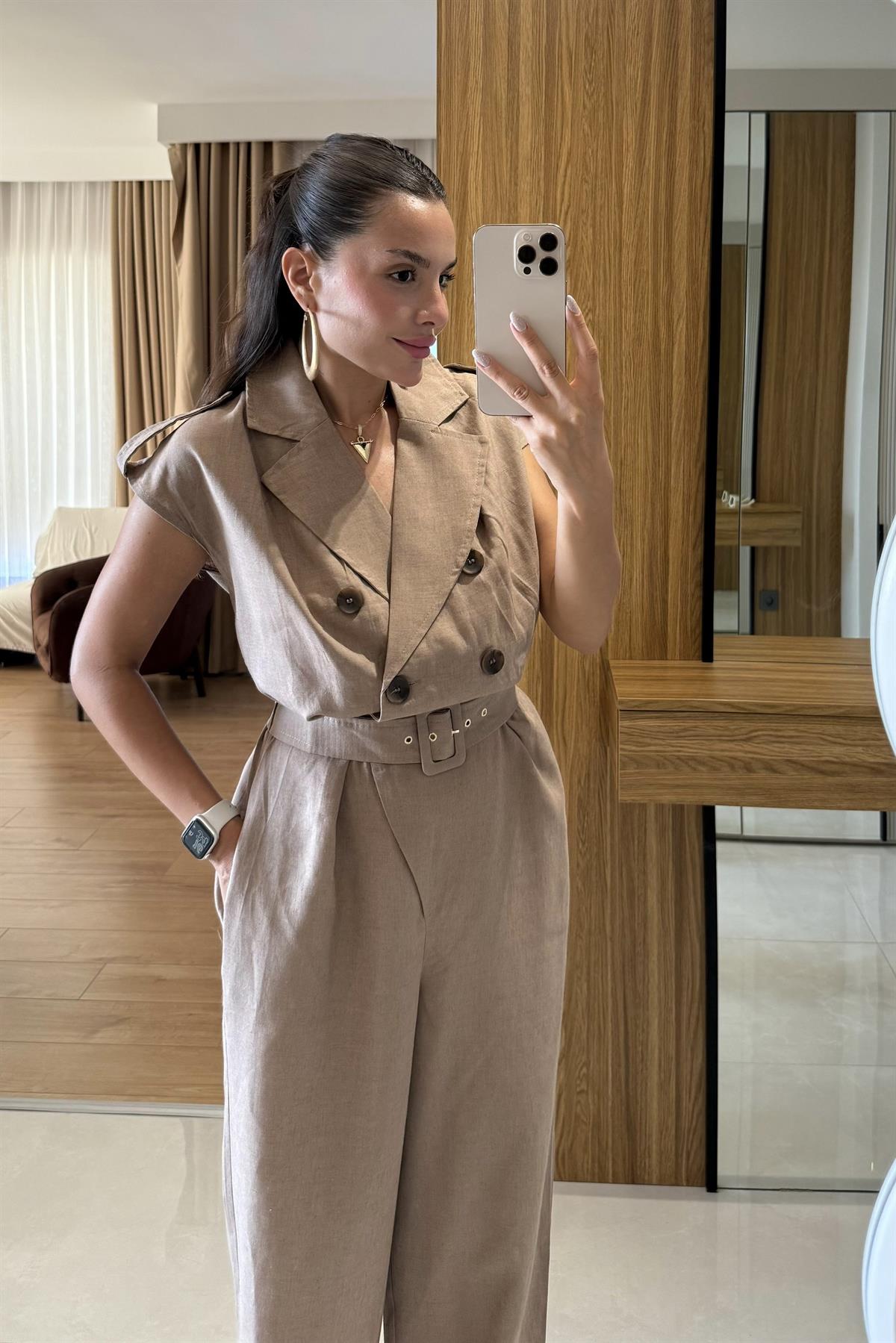 Elvis Sütlü Kahve Kemerli Tulum 