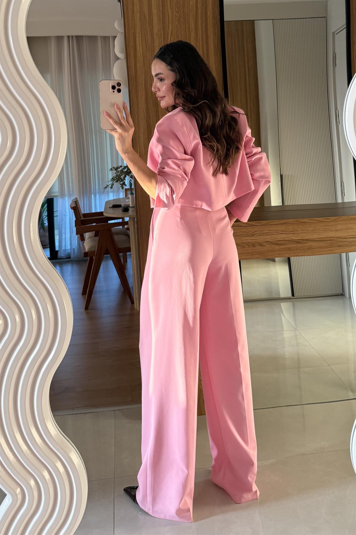 Elvora Pembe Kemerli Palazzo Pantolon