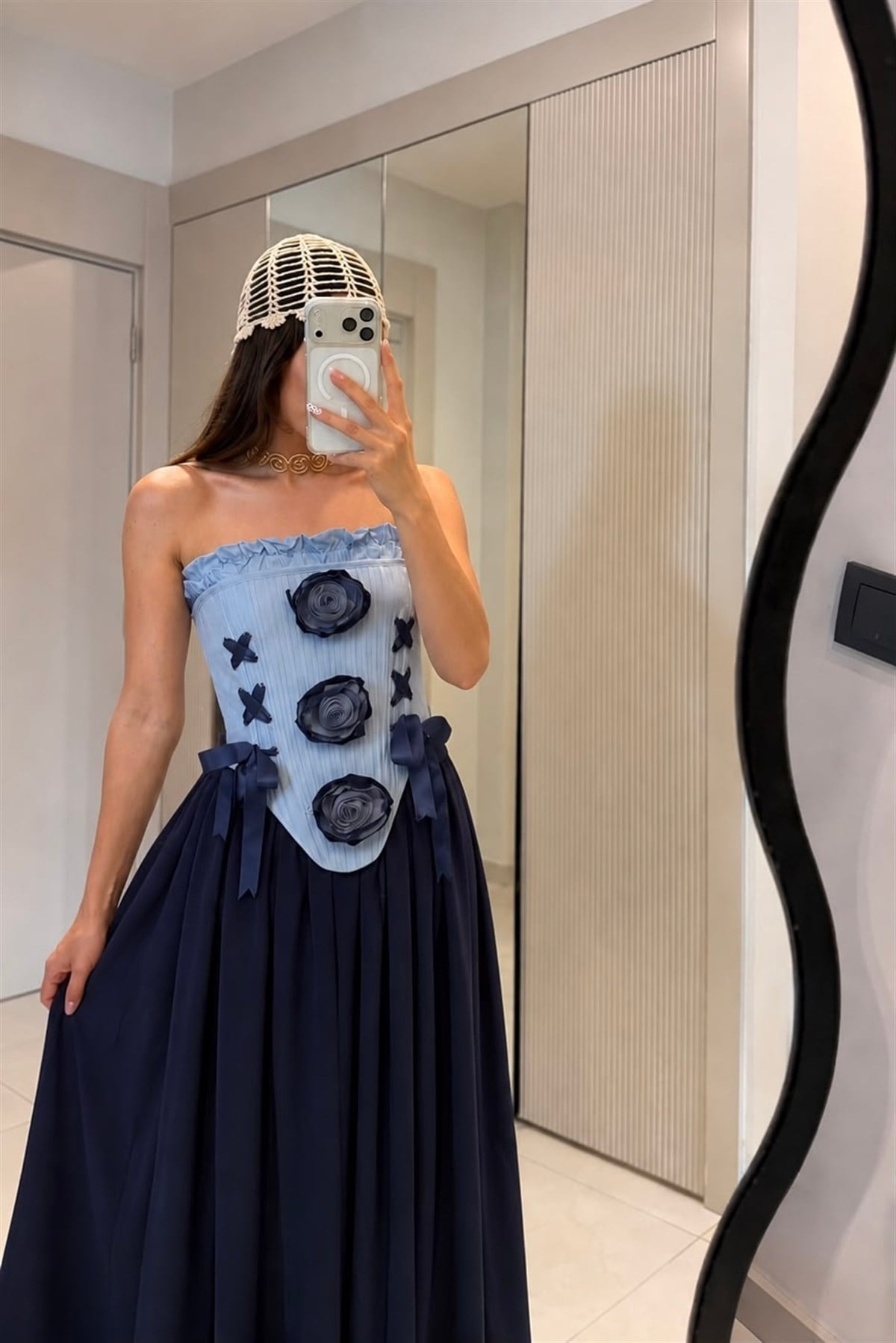Elysia Mavi Gül Detaylı Korse Büstiyer