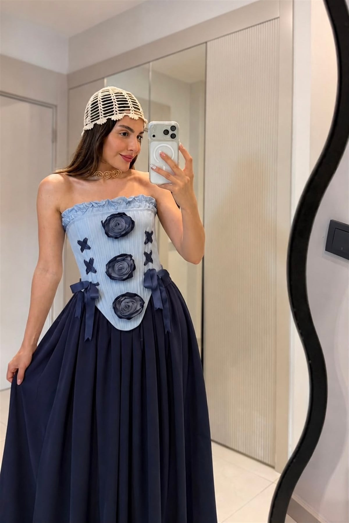 Elysia Mavi Gül Detaylı Korse Büstiyer