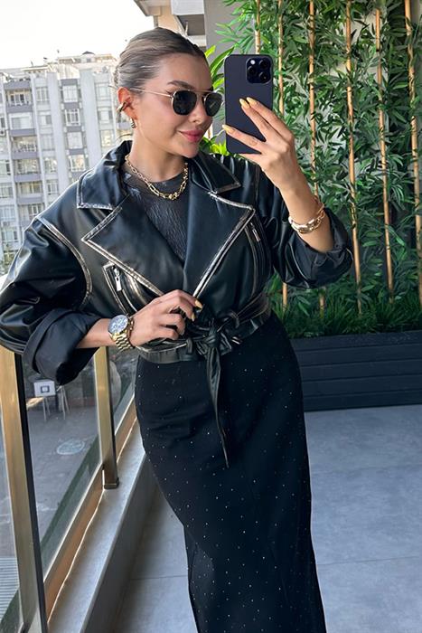 England Silver Geçişli Metalik Deri Ceket