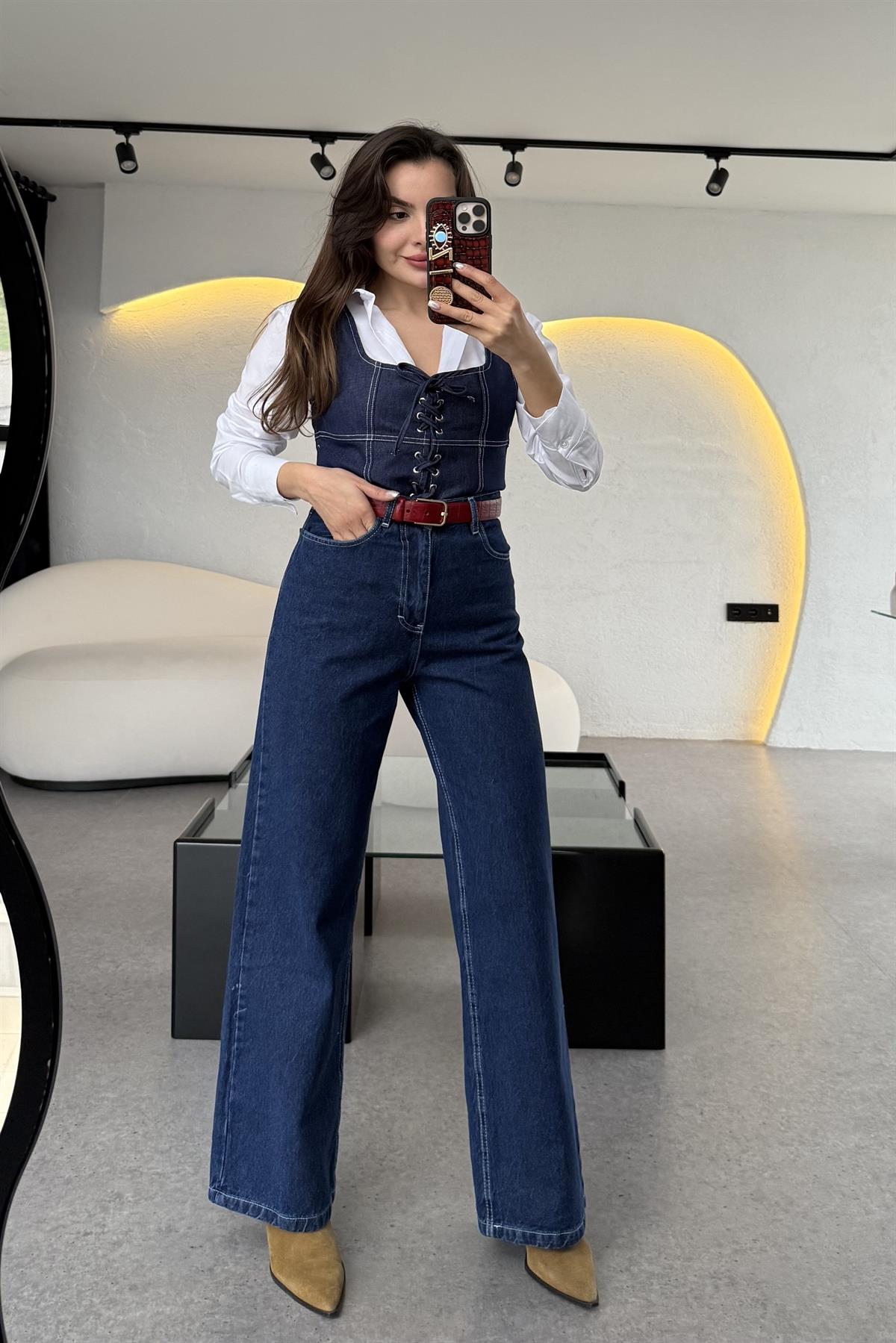 Enrico Bağcıklı Denim Crop 