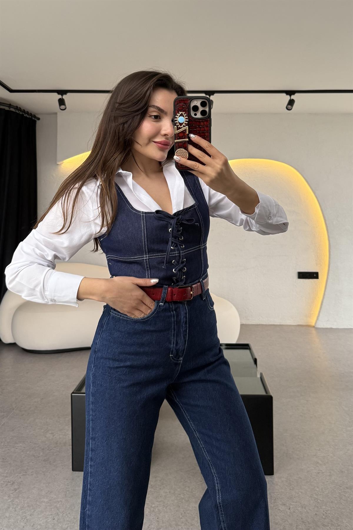 Enrico Bağcıklı Denim Crop 