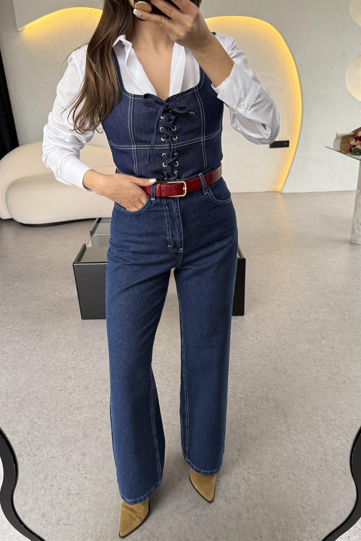 Enrico Bağcıklı Denim Crop 