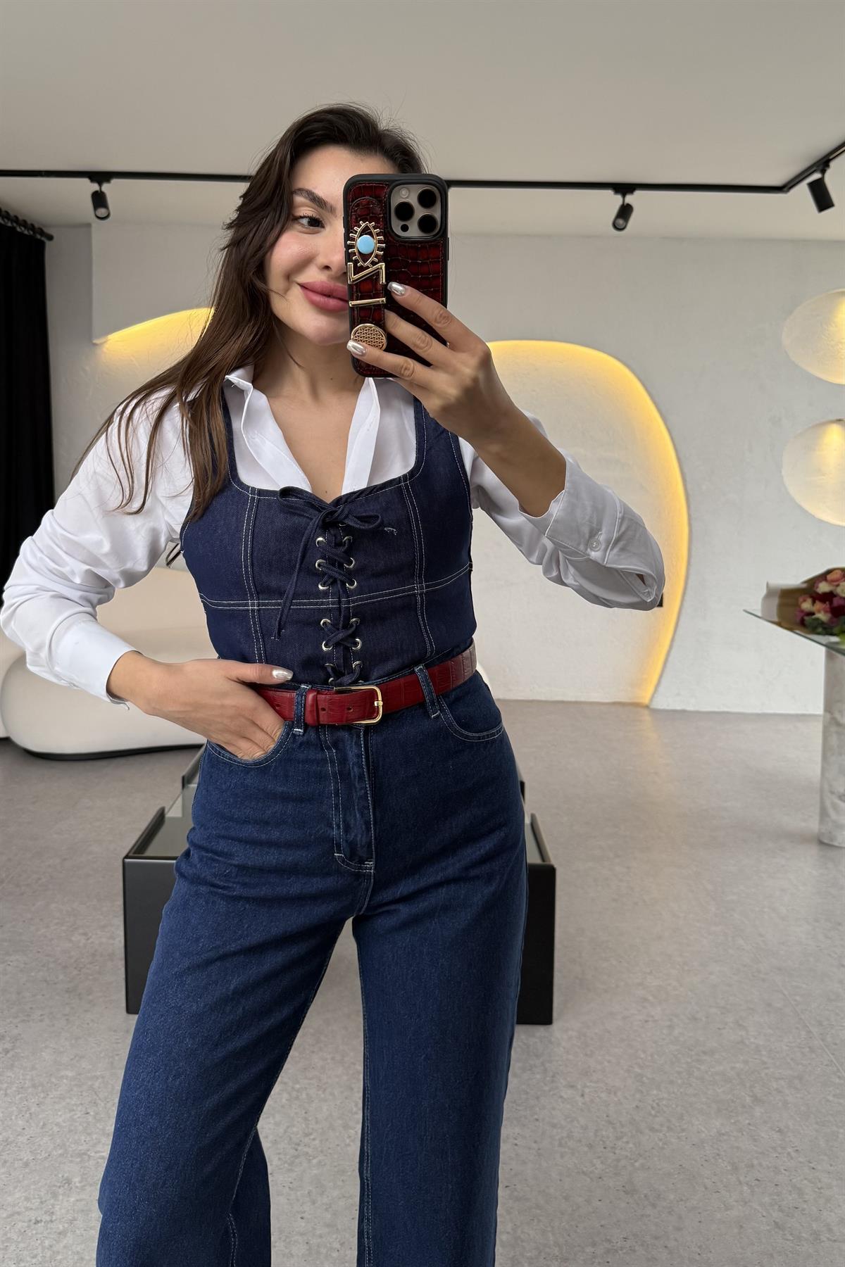 Enrico Bağcıklı Denim Crop 