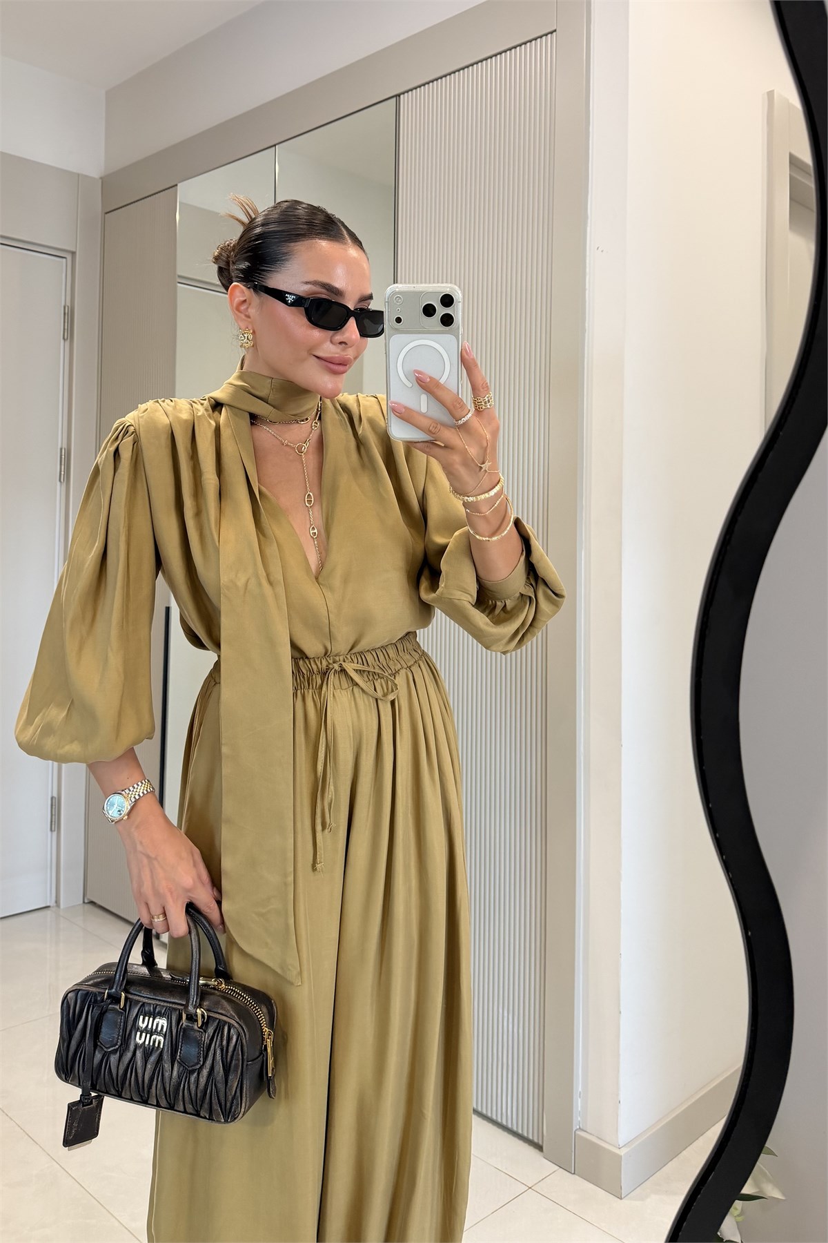 Ernest Haki Şal Detaylı Bluz Pantolon Takım