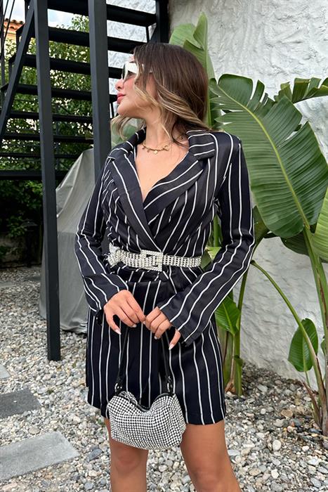 Essence çizgili saten blazer ceket - Siyah