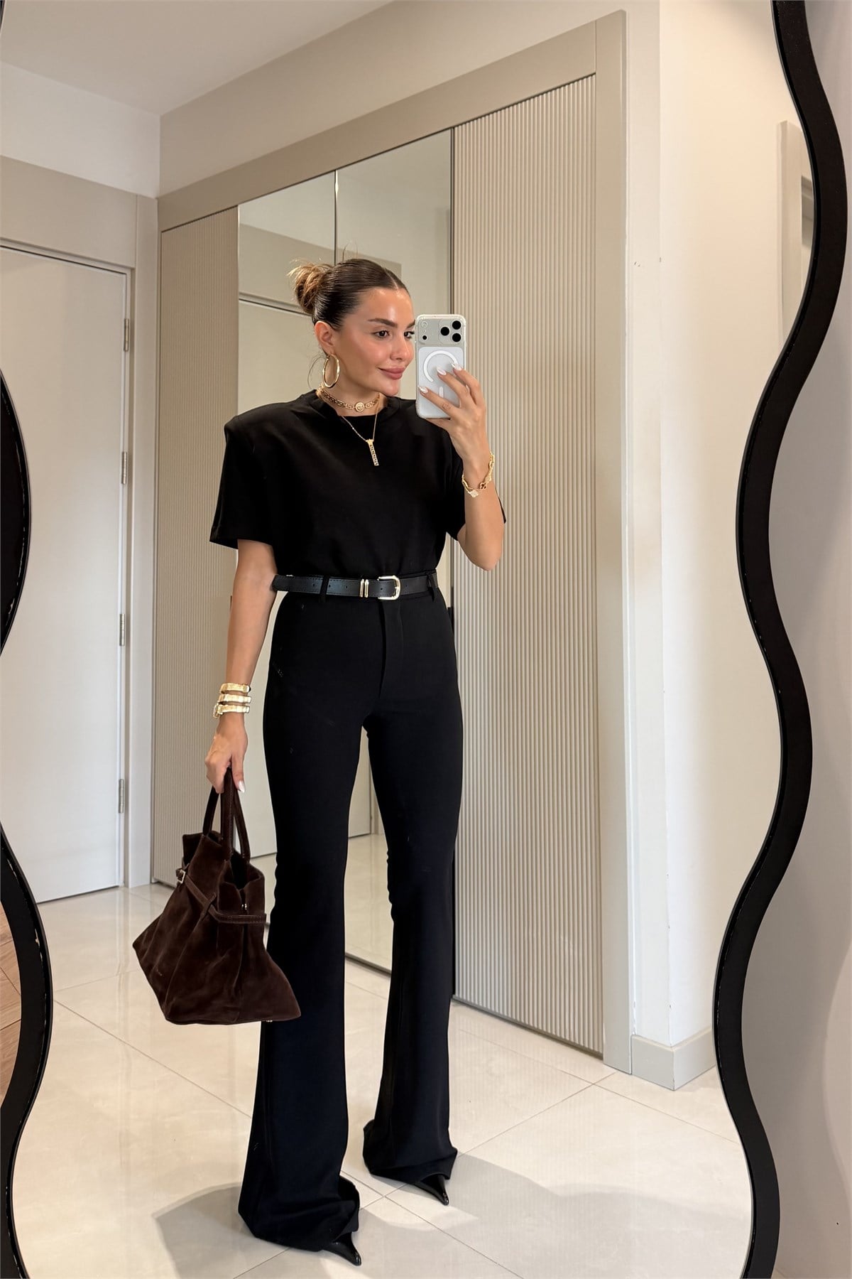 Essence Siyah Kemerli İspanyol Pantolon