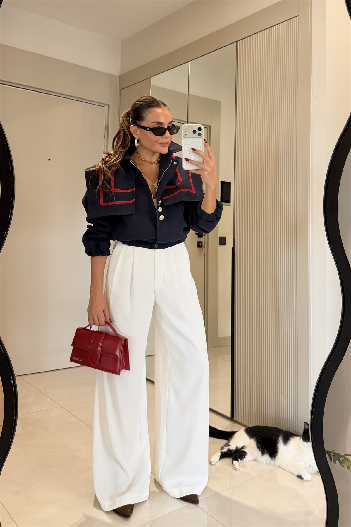 Estella Lacivert Biyeli Düğme Detaylı Tasarım Ceket