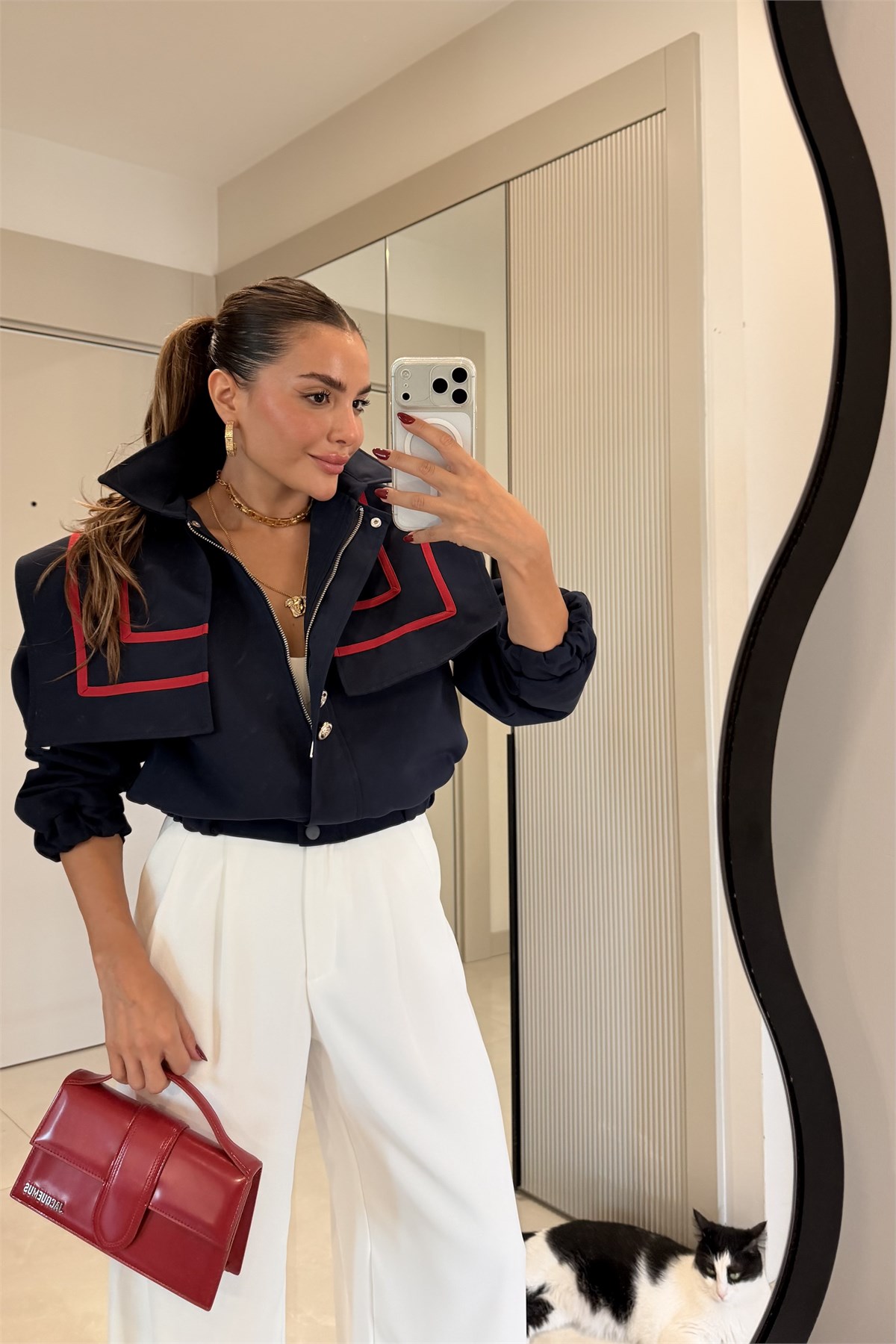 Estella Lacivert Biyeli Düğme Detaylı Tasarım Ceket
