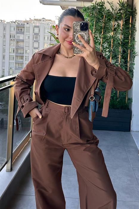 Estilo Mini Acı Kahve Trençkot