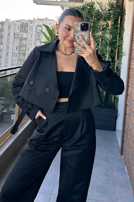 Estilo Mini Siyah Trençkot