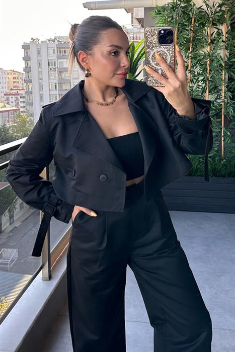 Estilo Mini Siyah Trençkot