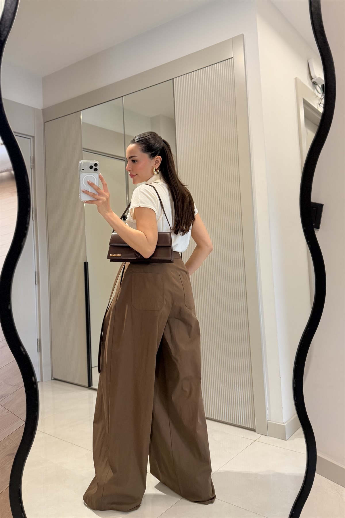 Estonya Kahve Yüksek Bel Kuşaklı Pantolon