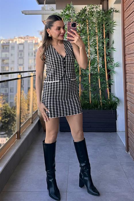 Eva Kazayağı Desenli İkili Takım - Siyah