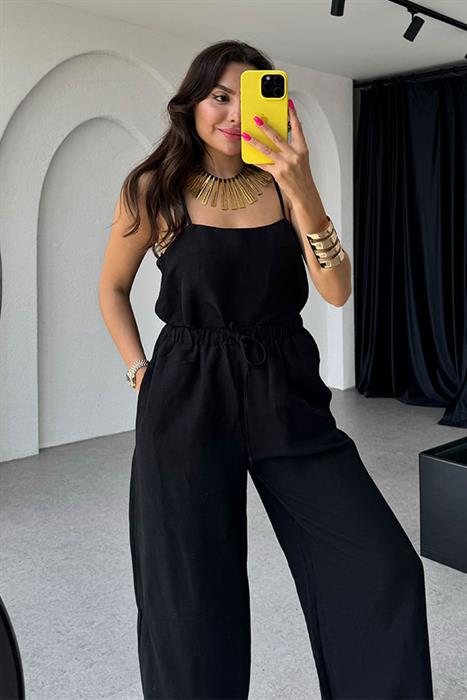 Evander Keten Büstiyer Pantolon Takım -Siyah