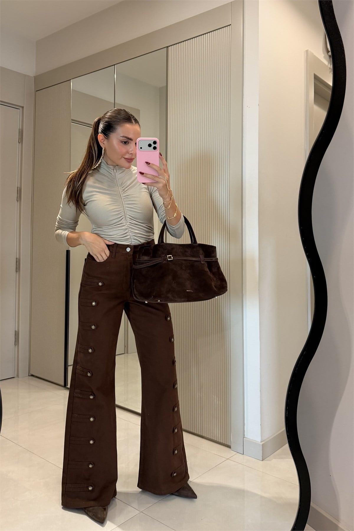 Evelyn Kahve Apoletli Palazzo Pantolon