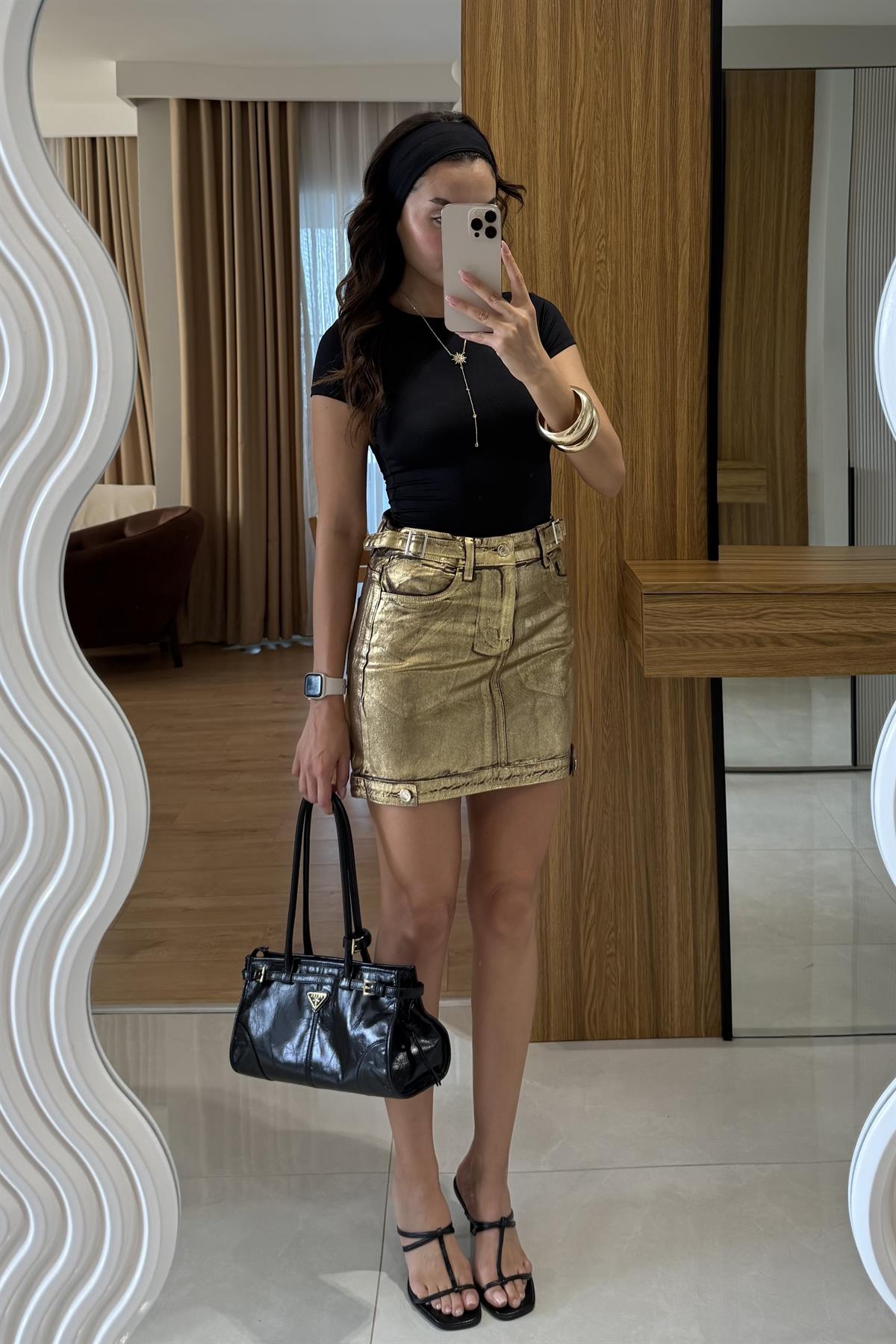 Evony Gold Varaklı Etek 