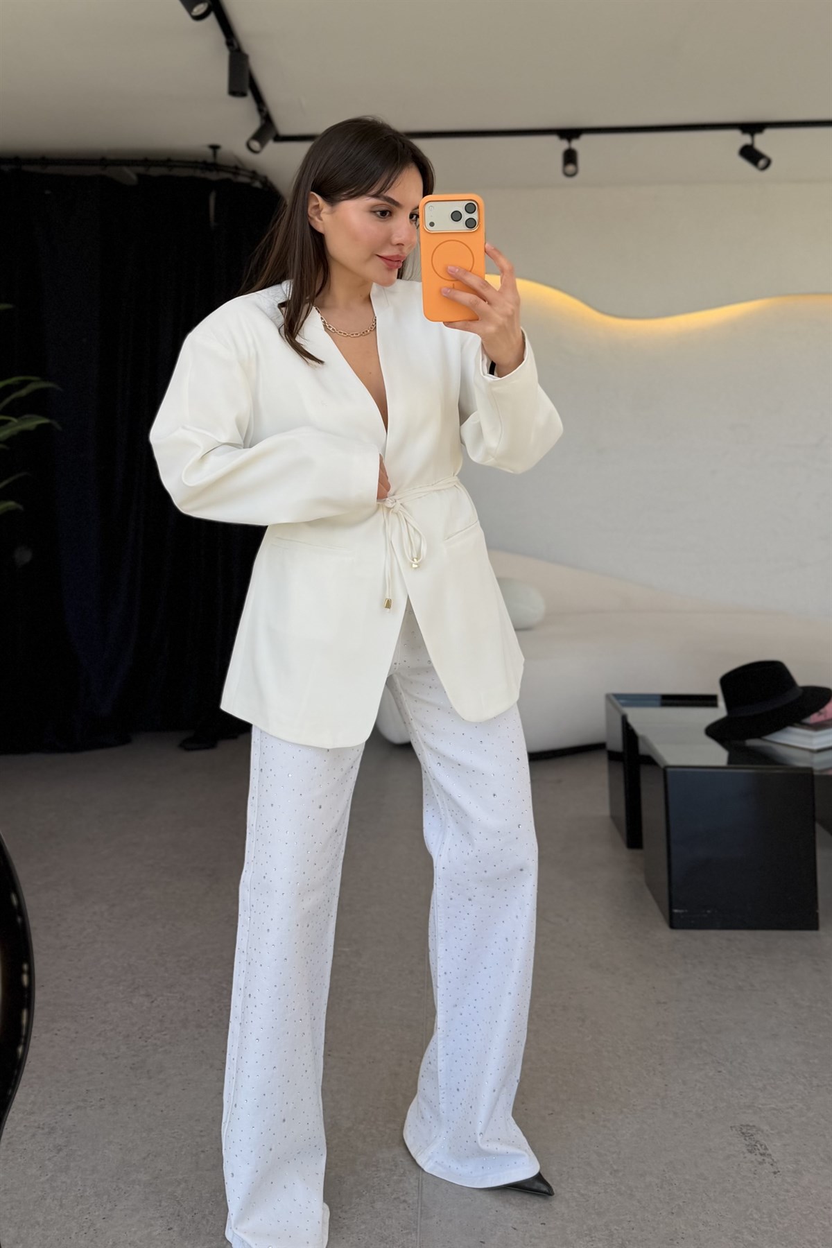 Exeter Beyaz Taşlı Palazzo Jean