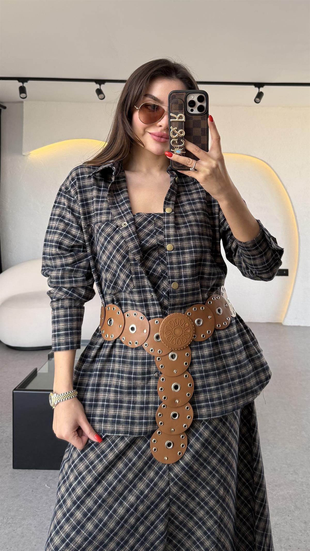 Exotic Ekose Desen Cepli Gömlek