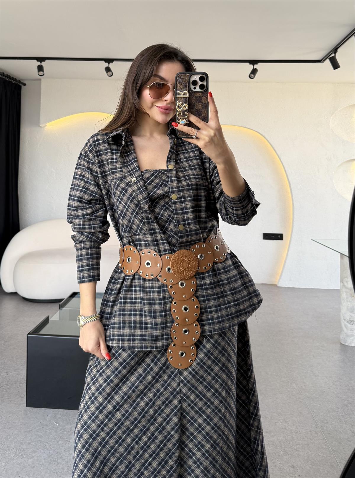 Exotic Ekose Desen Cepli Gömlek