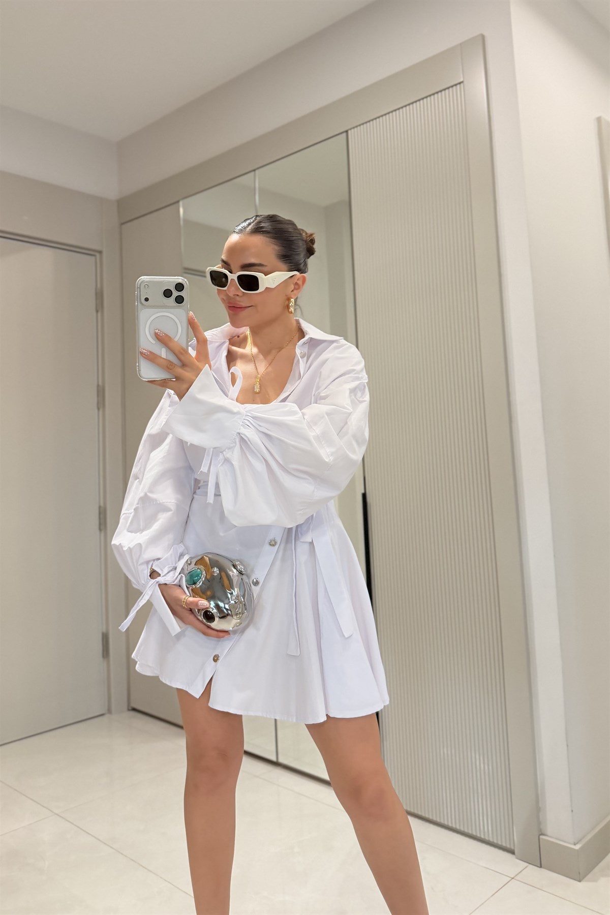 Fallow Beyaz Bağlamalı Poplin Tasarım Elbise