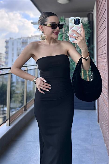 Falsy Straplez Orjinal Kalem Elbise - Siyah