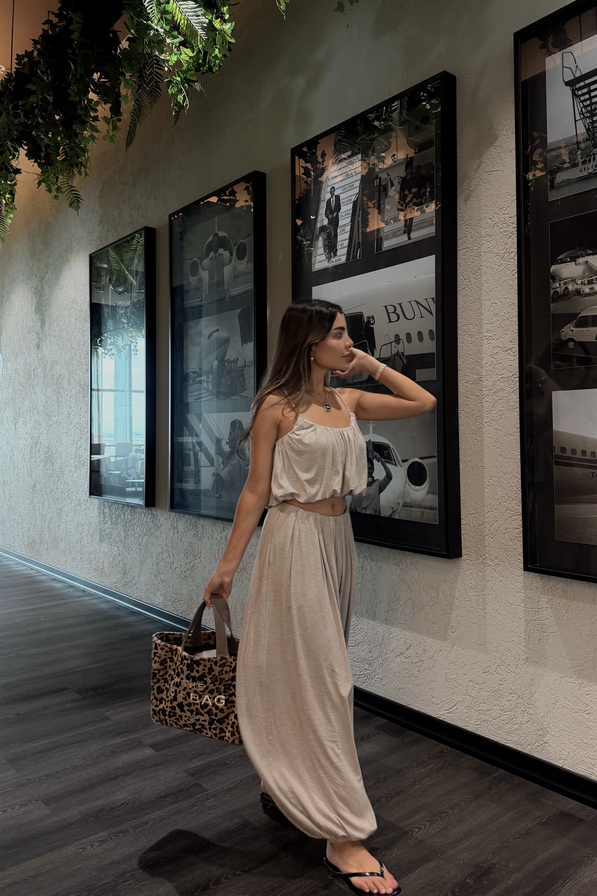 Famax Bej Premium Şalvarlı Modal Takım