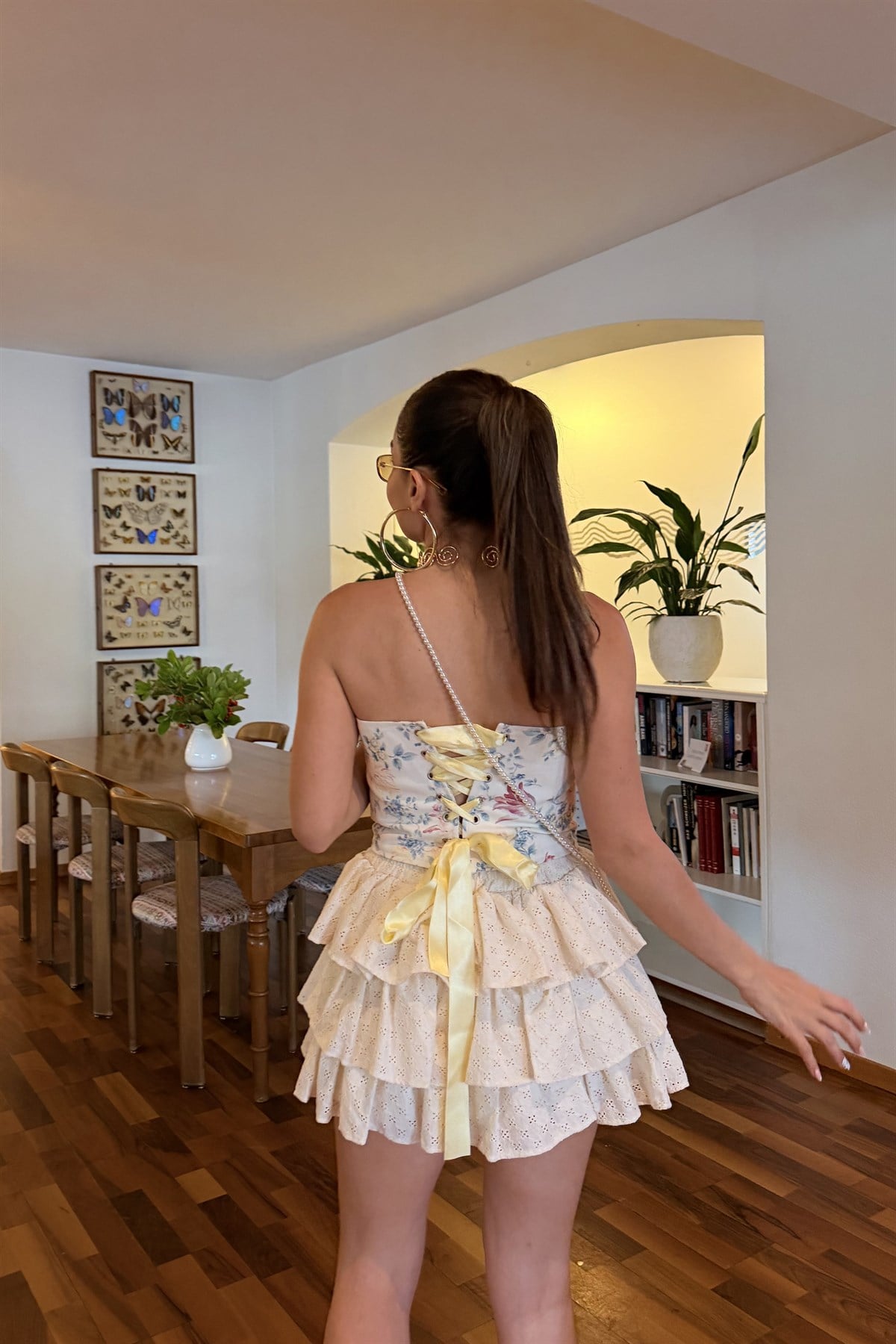 Faralya Sarı Desenli Vintage Korse Büstiyer