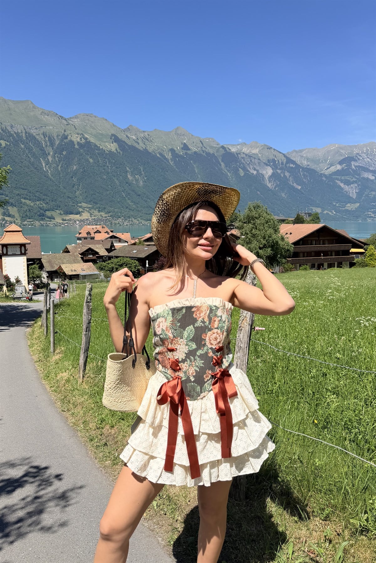 Faralya Turuncu Desenli Vintage Korse Büstiyer