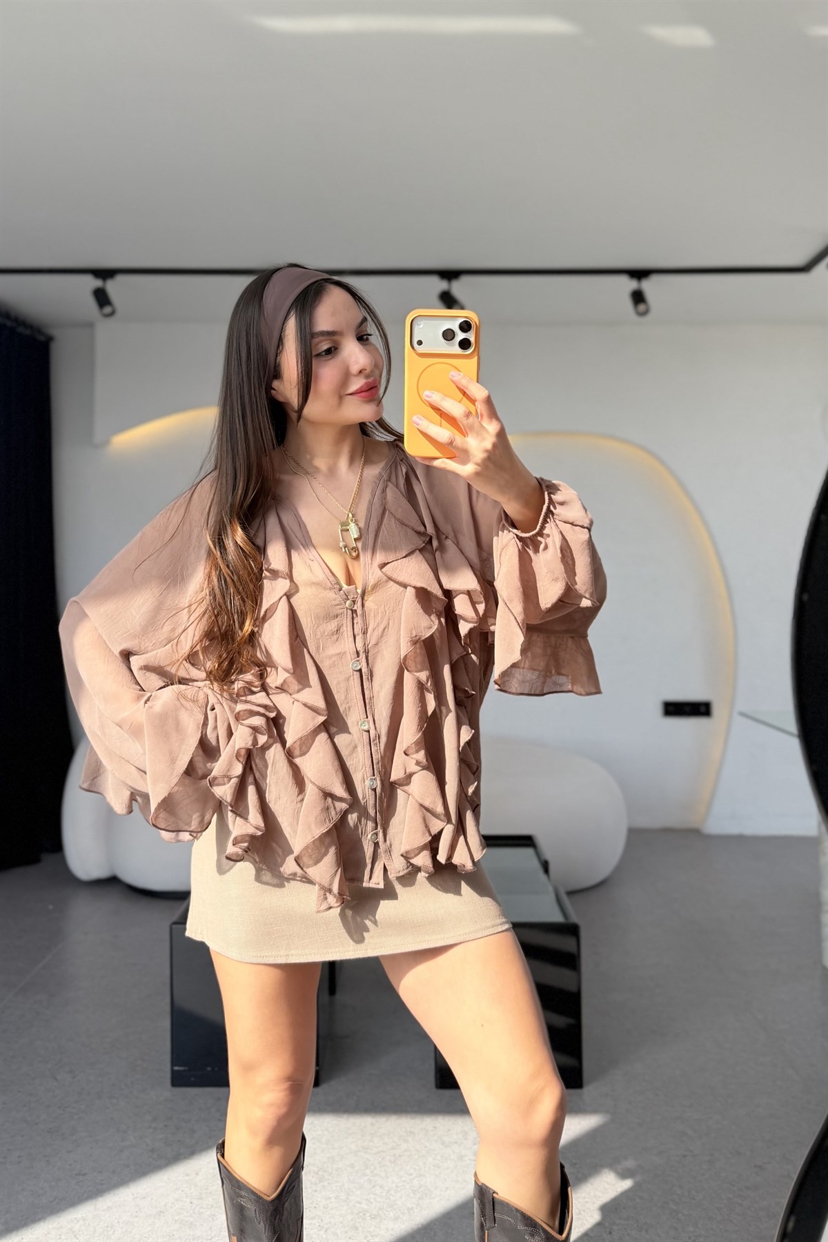 Farley Vizon Fırfırlı Yarı Transparan Gömlek