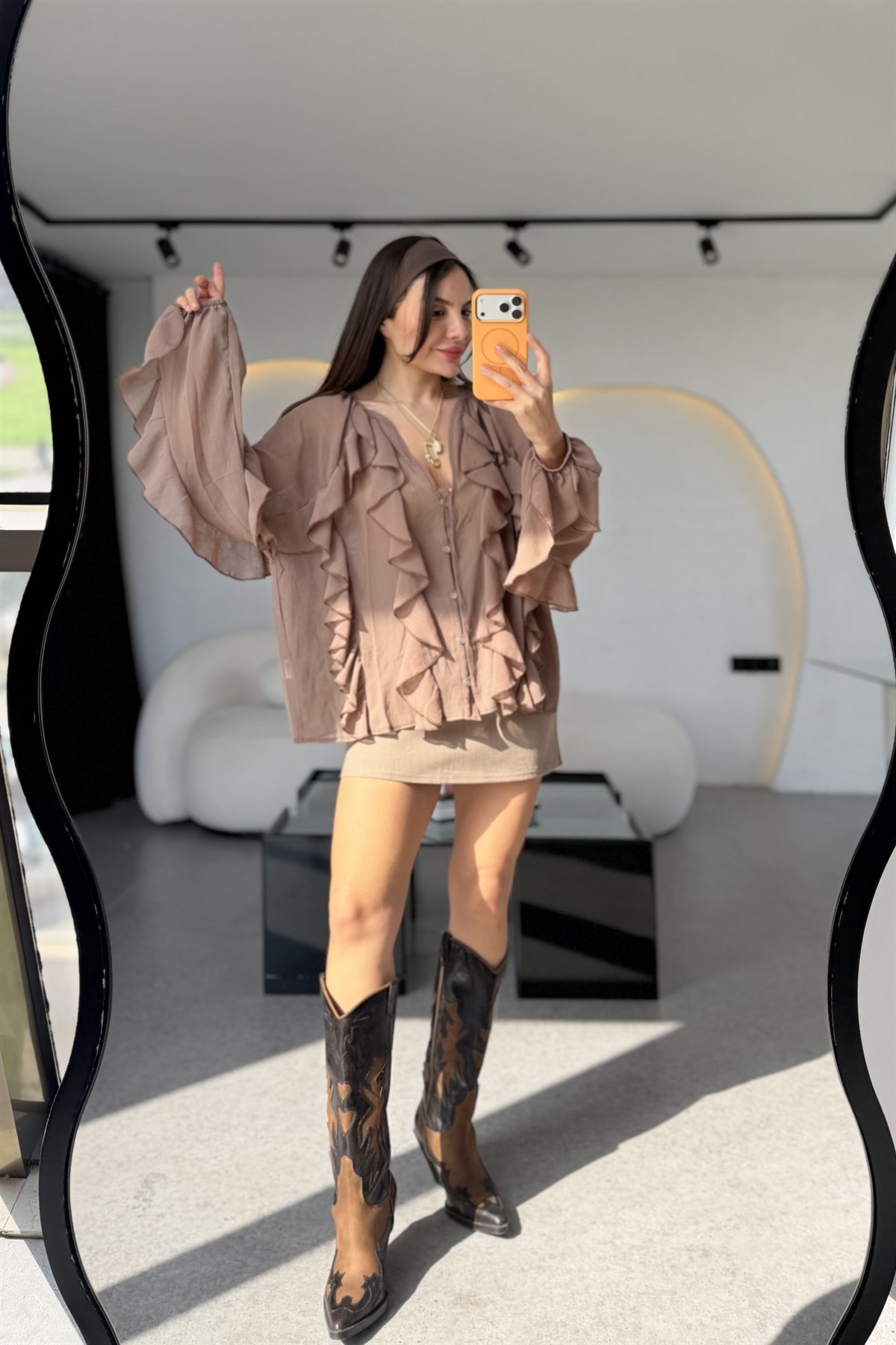 Farley Vizon Fırfırlı Yarı Transparan Gömlek