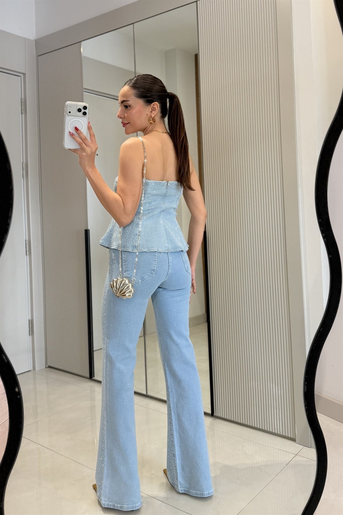 Fayra Lightblue Taşlı Denim Takım
