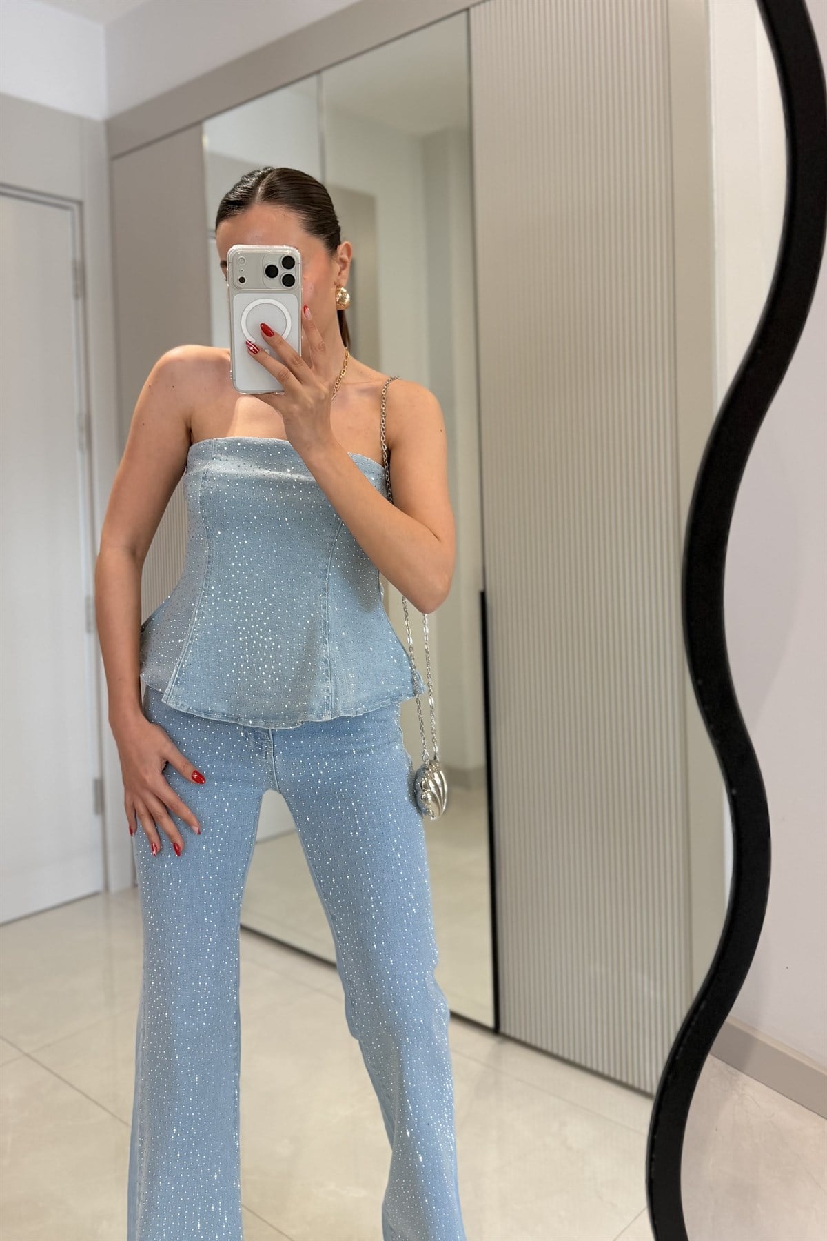Fayra Lightblue Taşlı Denim Takım