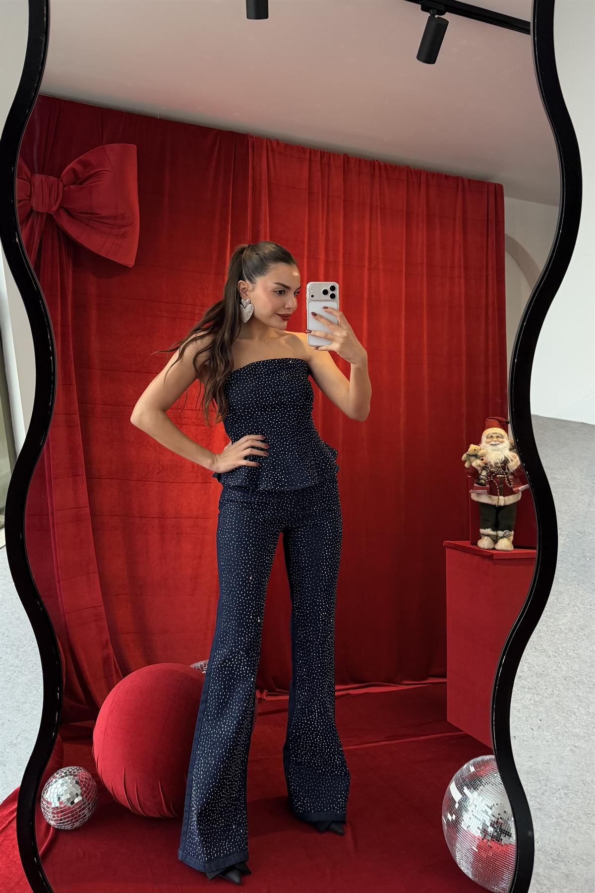 Fayra Taşlı Denim Takım